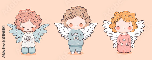 Cute cartoon babies angels for Christmas and Easter. Vector illustration.