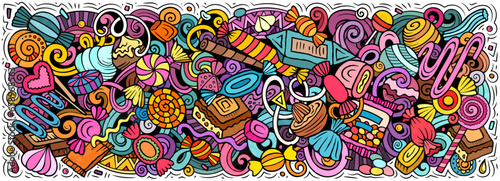 Candies doodle cartoon funny banner