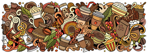 Coffee doodle cartoon funny banner