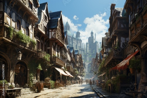 Medieval city on a sunny day.