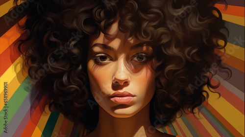 A painting of a woman with curly hair