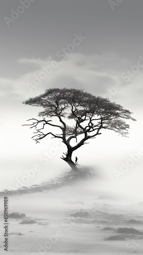  AI Black and white landscape art painting