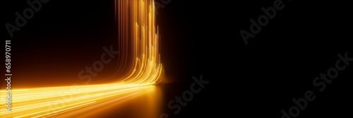 3d rendering, abstract neon background. Modern wallpaper with glowing gold vertical lines © NeoLeo