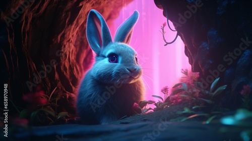 Playboy rabbit bunny neon light sign bar cave illustration picture Ai generated art photo