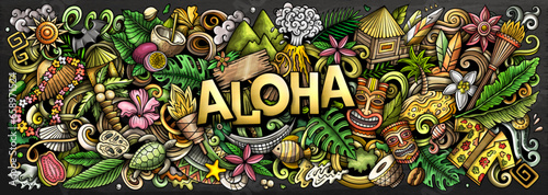 Aloha Hawaii doodle cartoon funny banner