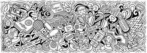 Podcast doodle cartoon funny banner