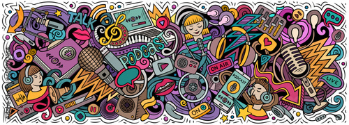 Podcast doodle cartoon funny banner