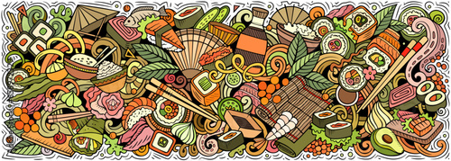 Sushi doodle cartoon funny banner