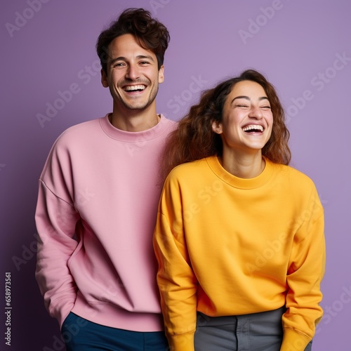 Illustration of a couple fashion portrait with plain sweater mockup, AI. generative