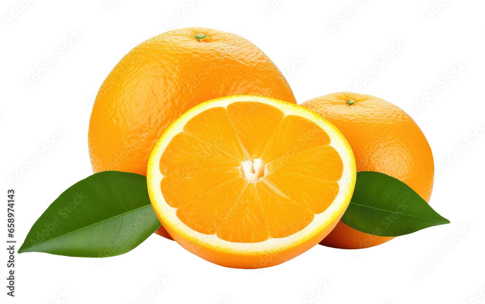 Vibrant Orange and Sliced Citrus with Leaf on isolated background