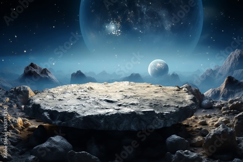 Moon rock table on a beautiful moon background photo