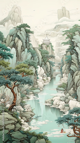 AI Chinese landscape art painting, free pictures