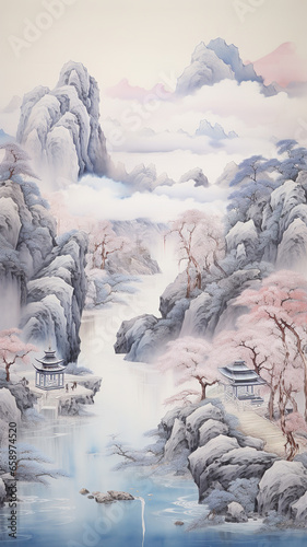AI Chinese landscape art painting, free pictures