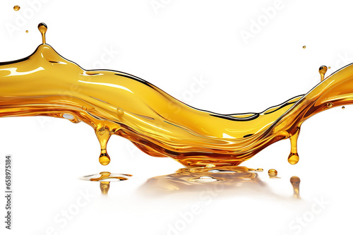 Splash of orange transparent liquid on a white background. 3d illustration, 3d rendering. on isolated PNG Background, Generative Ai.