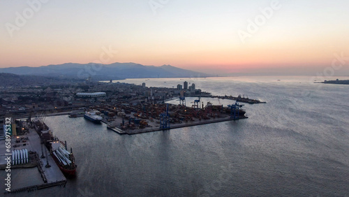 Aerial view of cargo ship in transit. © FATIR29