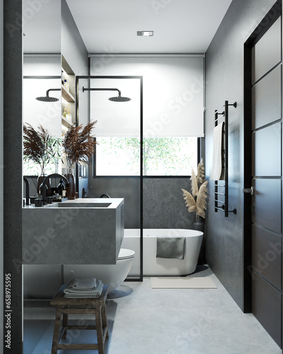 3D RENDER INTERIOR DESIGN RESIDENCIAL, BEDROOM, BATHROOM, LIVING AREA, KITCHEN, DINING AREA, WARDROBE