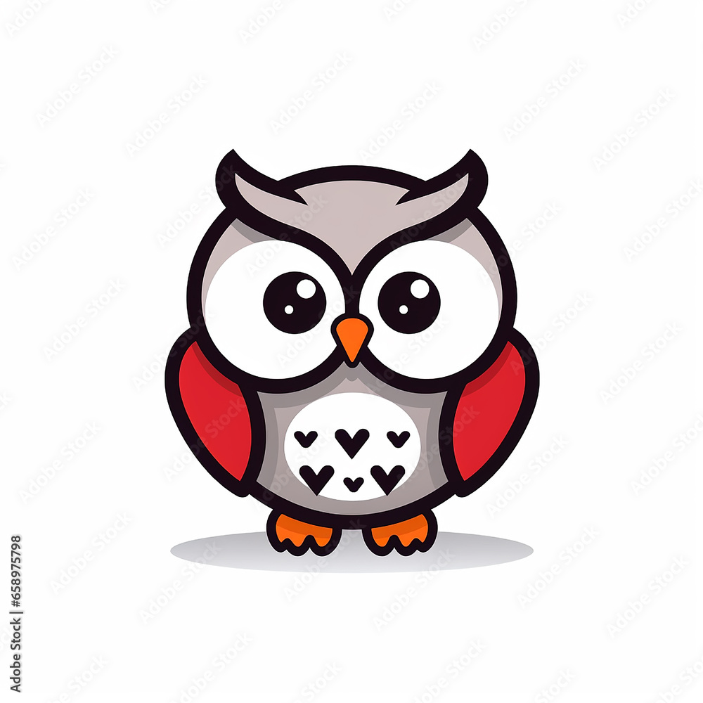 Kawaii owl, minimal vector with simple shapes and bold outlines illustration on a white b ackground. Kawaii owl, minimal vector with simple shapes and bold outlines illustration on a white b ackground.