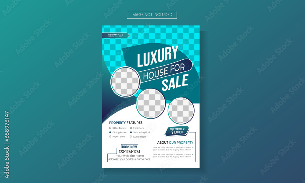 Obraz premium Professional real estate flyer template design for housing or property business agency. Home sale advertisement poster fully editable