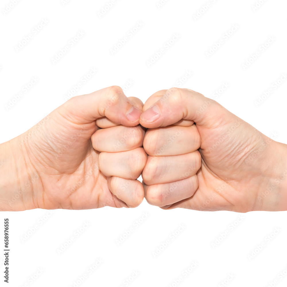 Two bumped clenched fists in PNG isolated on transparent background Two bumped clenched fists in PNG isolated on transparent background