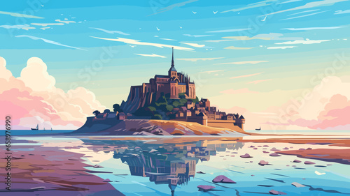 simple vector flat vector illustration, Neuschwanstein Castle in a wonderful alpine landscape. Neuschawnstein Castle in the Bavarian Alps. Beautiful trave destination. Bavaria.
