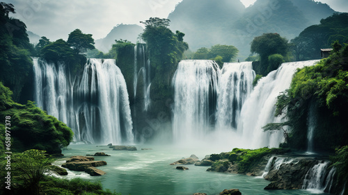 The natural landscape of the waterfall under AI Karst