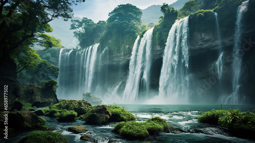 The natural landscape of the waterfall under AI Karst