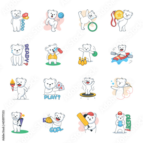 Cute Playing Bear Flat Stickers  