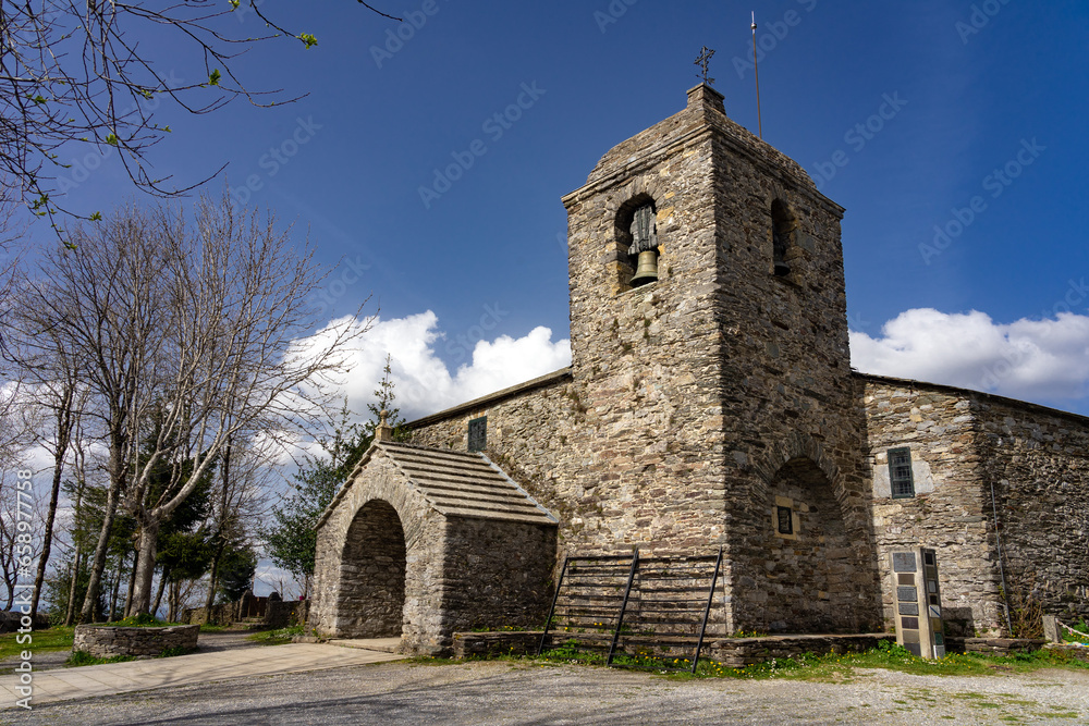 Santa Maria la Real Sanctuary in the beautiful village of O Cebreiro, which is a crossing point on the way of Santiago, Lugo.Spain Santa Maria la Real Sanctuary in the beautiful village of O Cebreiro, which is a crossing point on the way of Santiago, Lugo.Spain