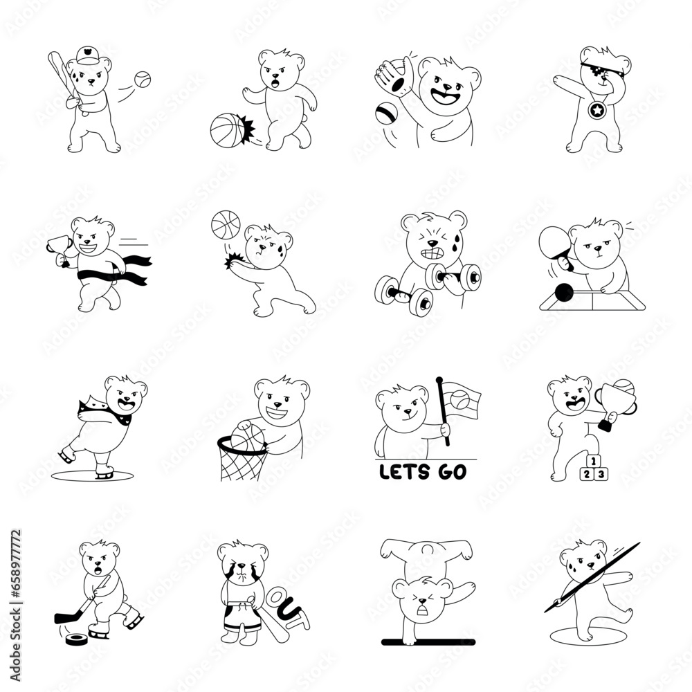 Trendy Collection of Glyph Style Sports Activities Stickers 

