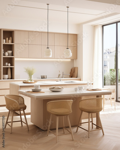 A luxury kitchen of a beautiful bright modern Scandinavian style  generative AI