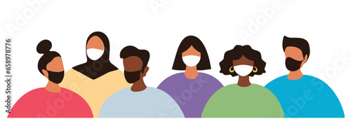 Group of  people wearing medical mask. Flat style. Vector