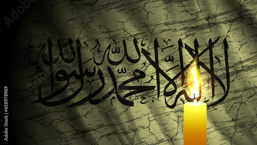 Vector mournful banner. A bright burning candle on the background of Afghanistan flag. A symbol of sorrow in connection with a terrible earthquake.