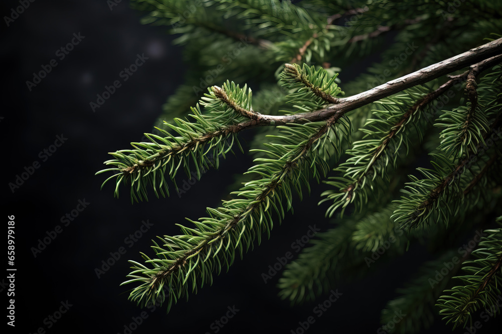 Pine Tree Branch with Water Droplets
