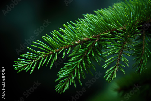 Pine Tree Branch with Water Droplets 