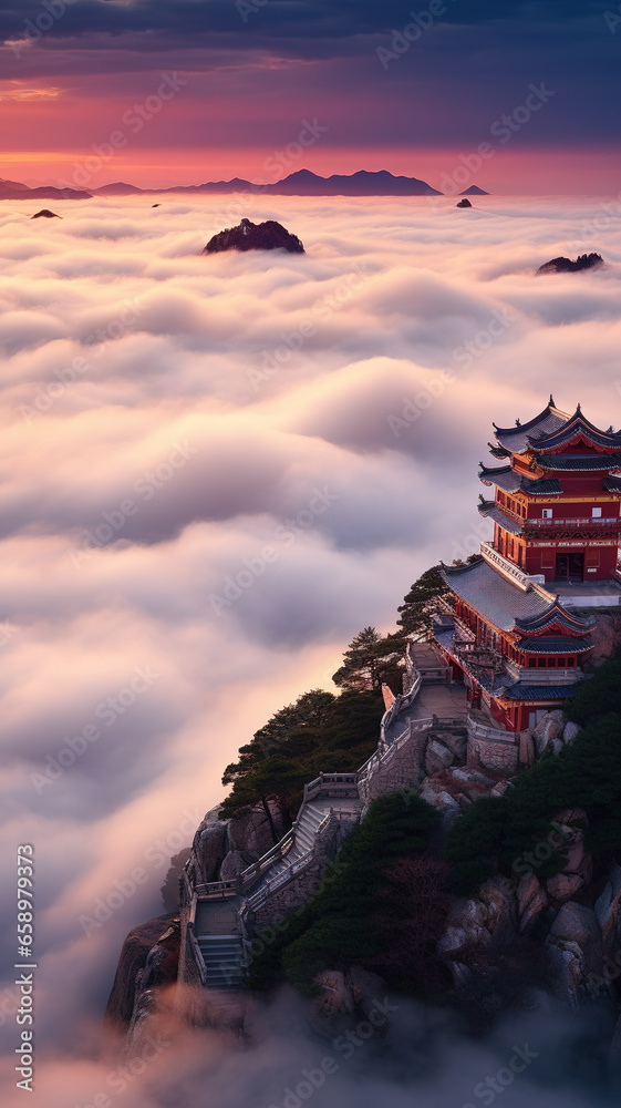 During the sunrise or sunset, the beautiful scenery on the mountains During the sunrise or sunset, the beautiful scenery on the mountains