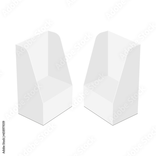Blank Small Cardboard Display Boxes With Shelf, Side View, Isolated On White Background. Vector Illustration