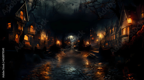 Haunted Halloween Streets. Generative AI. © Yukinori