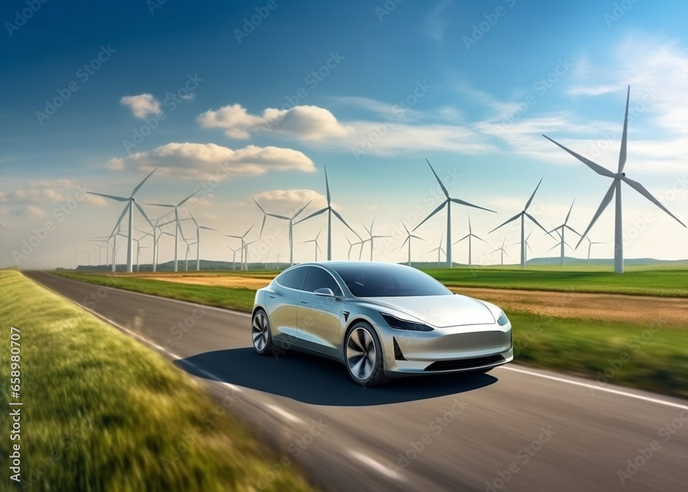 Modern technology transportation electricity windmill car energy automotive electric industry automobile eco vehicle