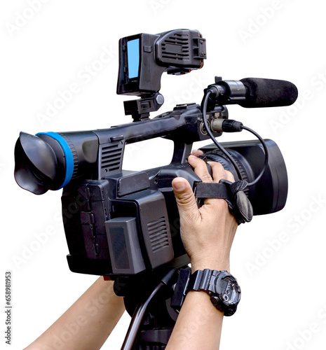 hand holding a video camera isolated photo