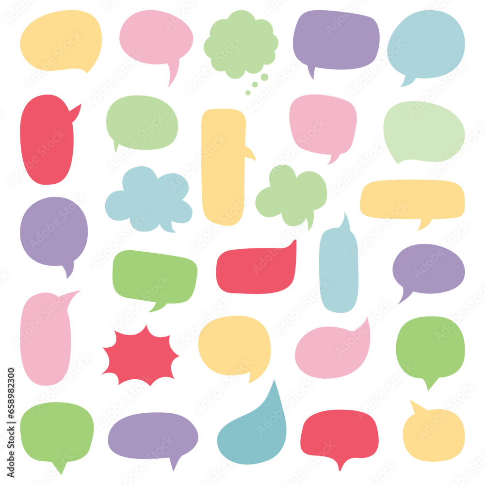 Set of speech bubbles. Speak bubble text, cartoon chatting box, message box. Blank empty vector white speech bubbles. Cartoon balloon word design. Set of speech bubbles. Speak bubble text, cartoon chatting box, message box. Blank empty vector white speech bubbles. Cartoon balloon word design.