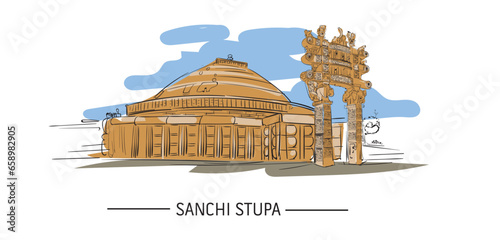 Buddhist temple sanchi stupa vector illustration