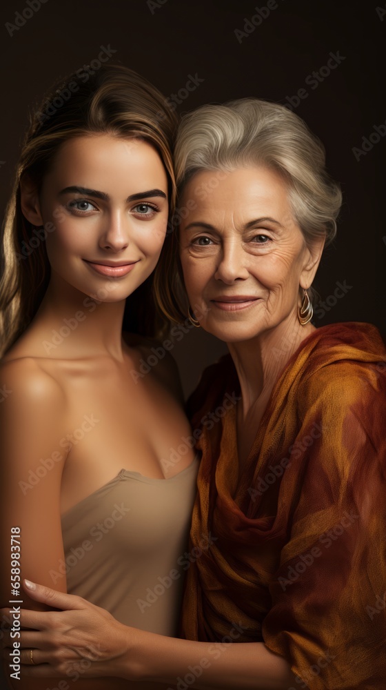 Portrait of a daughter and her elderly mother Portrait of a daughter and her elderly mother