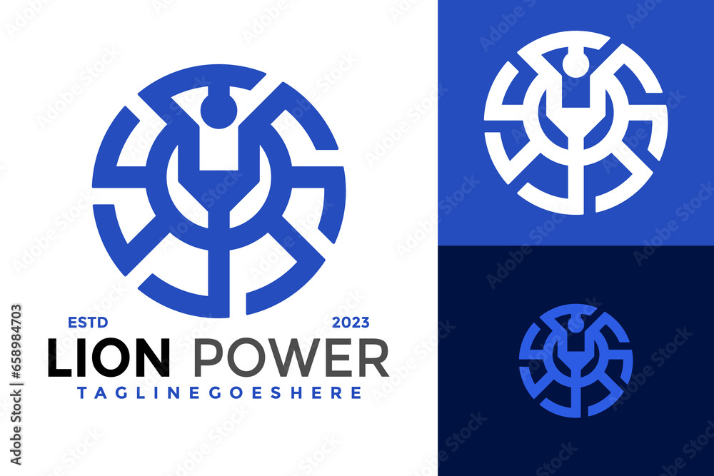 Lion Power Technology Logo design vector symbol icon illustration