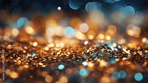 background of abstract glitter lights. gold, blue and black. de focused soft focus, Generative AI
