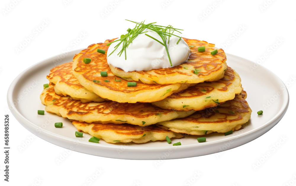 Cream Topped Potato Pancakes on isolated background