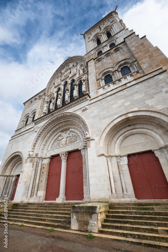 Facade of the Benedictine and Cluniac abbey church and monastery in Vézelay in the east-central French department of Yonne in Burgundy photo