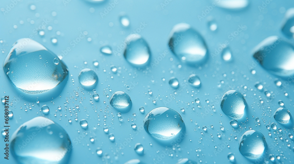 Close-up of water droplets on a blue background