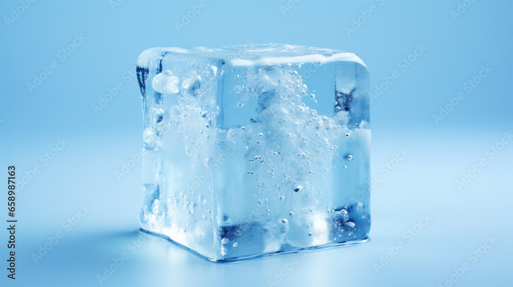 Ice cube on a blue background