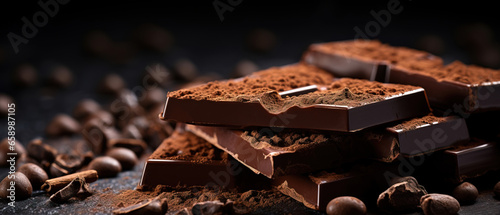 chocolate imagery in a minimalistic photographic approach, artistic arrangement and ambiance, wiTh empty copy space