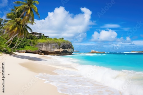 Beautiful beach Anse Source d'Argent at Seychelles, Bottom Bay, Barbados - Paradise beach on the Caribbean island of Barbados, AI Generated